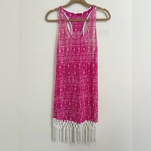 FRANCESCA’S COLLECTION Women's Aztec Sheer Racerback Fringe‎ Swim Coverup M/L